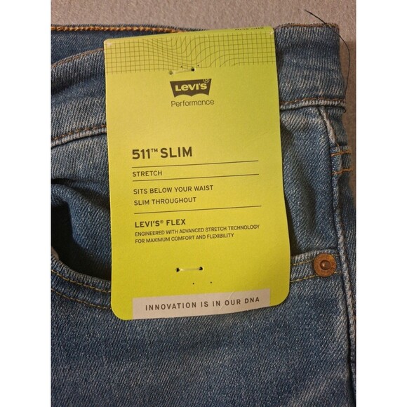 Levi's 511 Jeans Slim 36x232 Blue Performance Stretch Medium Wash Whiskering NWT - Picture 3 of 10